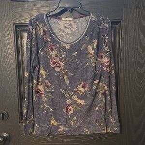 Jolt Floral Long Sleeve Top - Blue and Pink